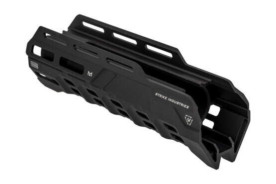 Strike Industries Valor of Action Mossberg 590 handguard features a black anodized finish